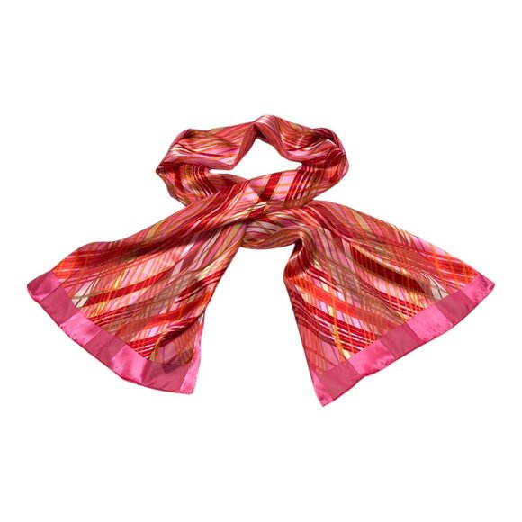 Vintage Korean-Made Pink Geometric Scarf 59” x 13” – Retro Striped Pattern - Picture 2 of 3